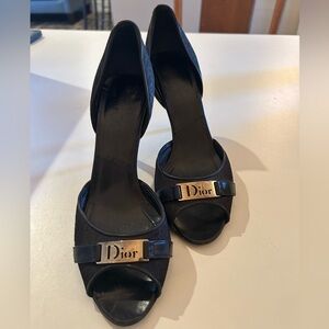 Dior Black Peep-Toe Heels with Logo Accent